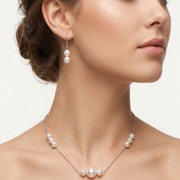 Luxury 925 Silver Pearl Necklace & Long Stud Earrings
